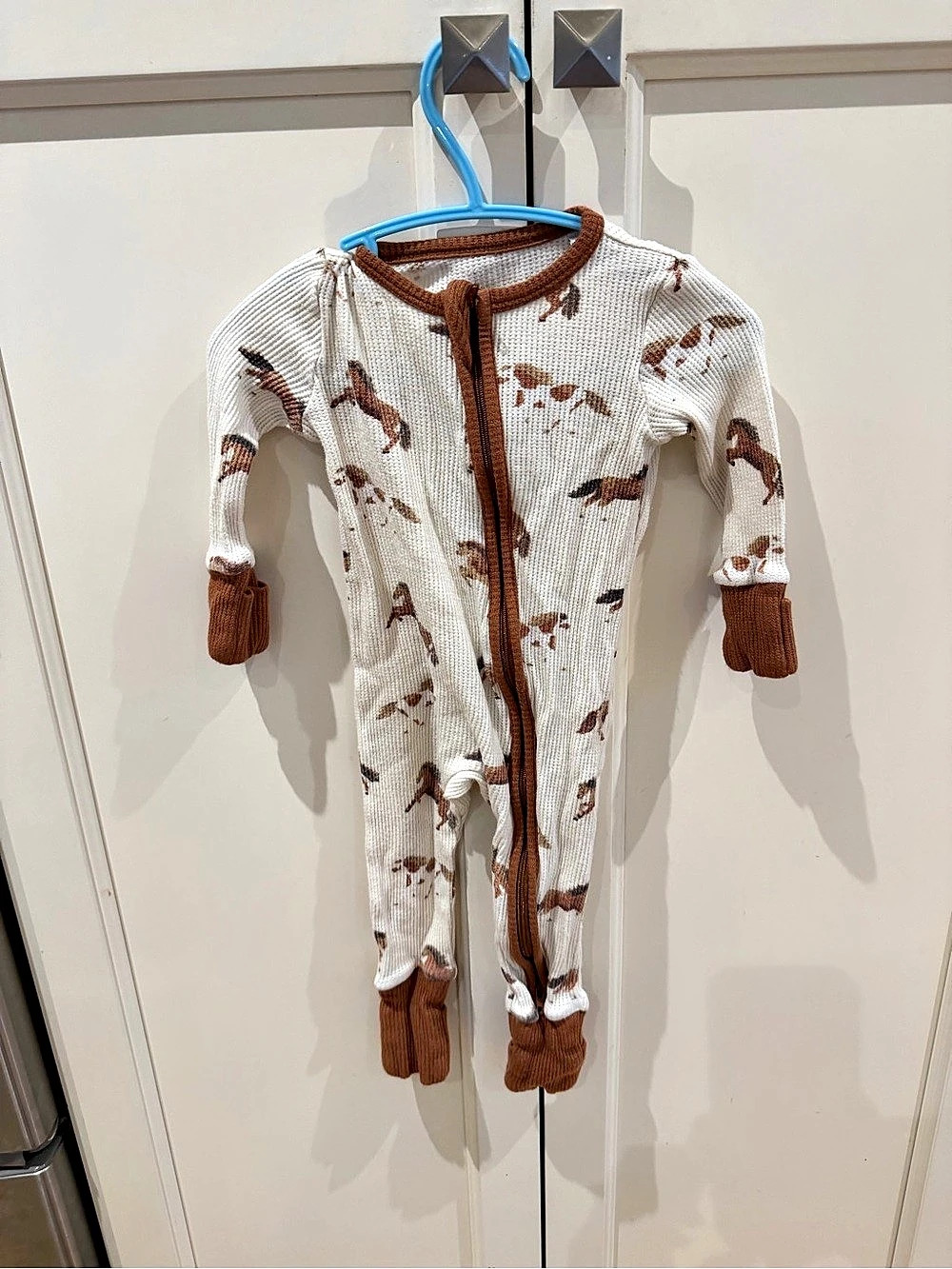 Angel Dear 3-6m Horse Wrangler Waffle 2-Way Zipper Footie Romper Footie